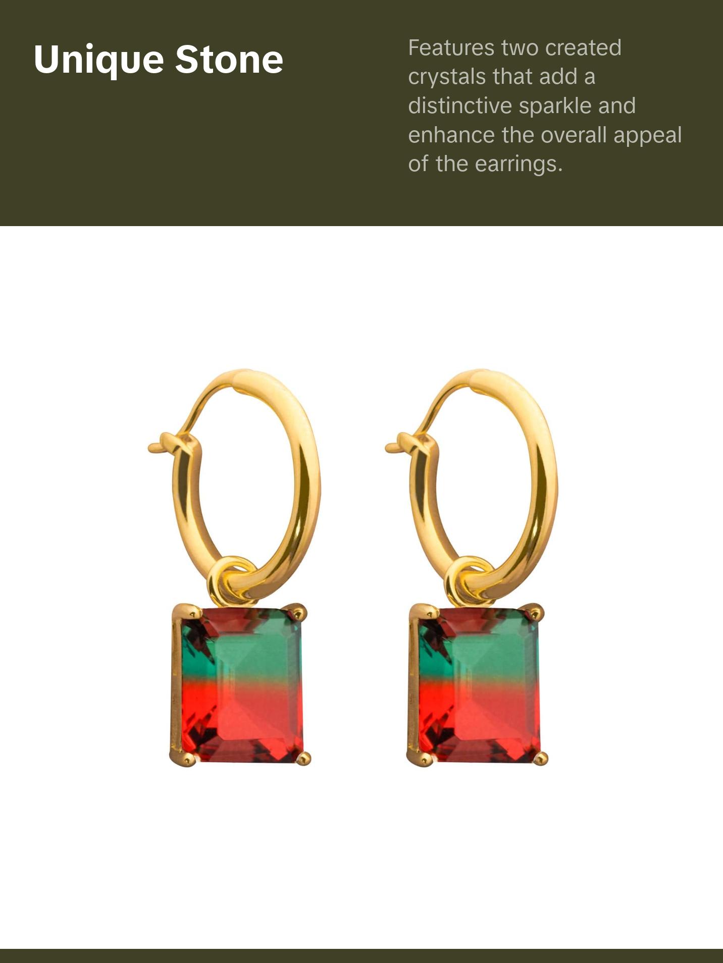 Party Geometry Rectangle CZ 925 Sterling Silver Hoop Earrings