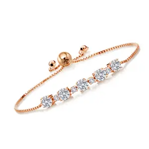 Gemstone Birthstone and White Created Sapphire Tennis Bracelet for Women | 18K Rose Gold Plated Silver | Round 5MM and 2.5MM | Adjustable Bolo Design | Easy-On Easy-Off | Fully Adjustable Up to 9 Inch