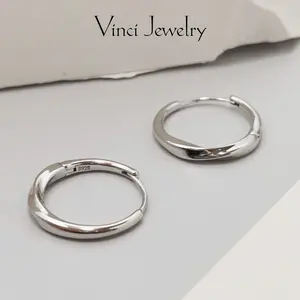 Sterling Silver Simple Twisted Earrings, Hypoalllergenic 16mm Small Diameter Huggie Earrings, Elegant and Fashionable Women's Ear Jewelry, Unisex Smooth Surface Earrings Perfect Gift for Daily Wear