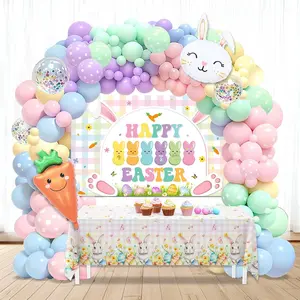138pcs Easter Balloon Arch Kit Happy Easter Colorful Party Decoration Rainbow Balloon for Baby Shower Spring Birthday Party Decoration