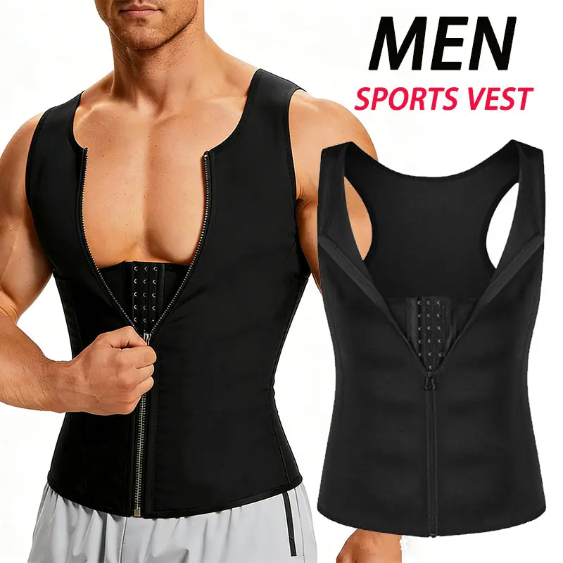 CATTIBOR Menswear Sauna Tank Top Shapewear,Men Sport Vest Men Sleeveless Front Zipper & Eyes Vest Tank Top For Running Fitness Undershirt Body Shaper,Waist Trainer Sport Shirt ,Men Sport Underwear