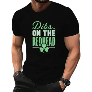 "Dibs on the Redhead" Funny St. Patrick's Day T-Shirt – 100% Cotton Black Tee for Men
