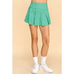Green Motion Gingham Built In Shorts Athleisure Skirt