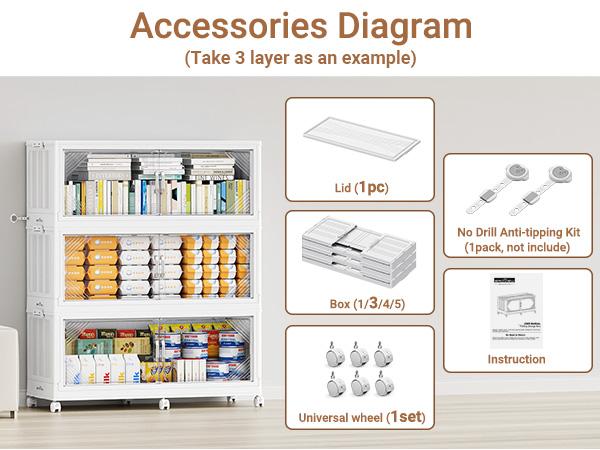Broview V60 660Qt/700Qt/880Qt/1100Qt Extra Large Plastic Storage Bins with Lid, Each 220Qt stackable storage bin with lid,275Gal Stackable Containers With Drawers, Foldable Cabinets with 6x Wheels, Collapsible Closet Organizers for Home Office