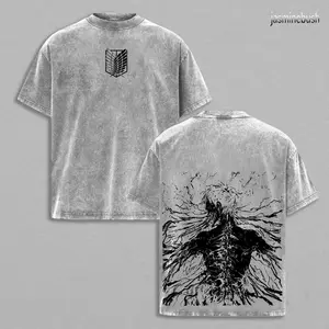 Retro Vintage Limited The Founding Titan Eren Yeager - Attack On Titan Anime Double Printed Washed Tee Unisex Oversize Anime Manga Acid Washed Lightweight Cotton T-Shirt Black