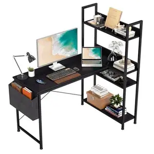 47" Reversible L-Shaped Computer Desk with Shelf – Adjustable Bookshelf, Side Pocket & Storage, Ideal for Corner Office & Home Workspace