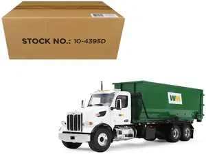 Peterbilt 567 Refuse Garbage Truck with 40 Yard Roll-Off Container White and Green 1/34 Diecast Model by First Gear