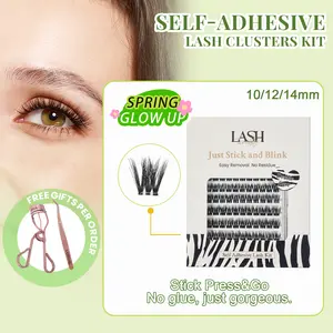 Lashterally Double Dare Self-adhesive Lash Clusters Kit No Glue Needed Easy Apply & Removal Thick Vloumn Eyelash Clusters 10mm/12mm/14mm Clusteres 24-Hour Secure Hold  Makeup Cosmetic