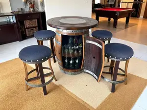 Oak Barrel Pub Table Set, Limited Colorways, Counter Height Wood Glass Top, Cabinet Storage, Bar Stools, Home Bar, Man Cave - Handmade from Family Business
