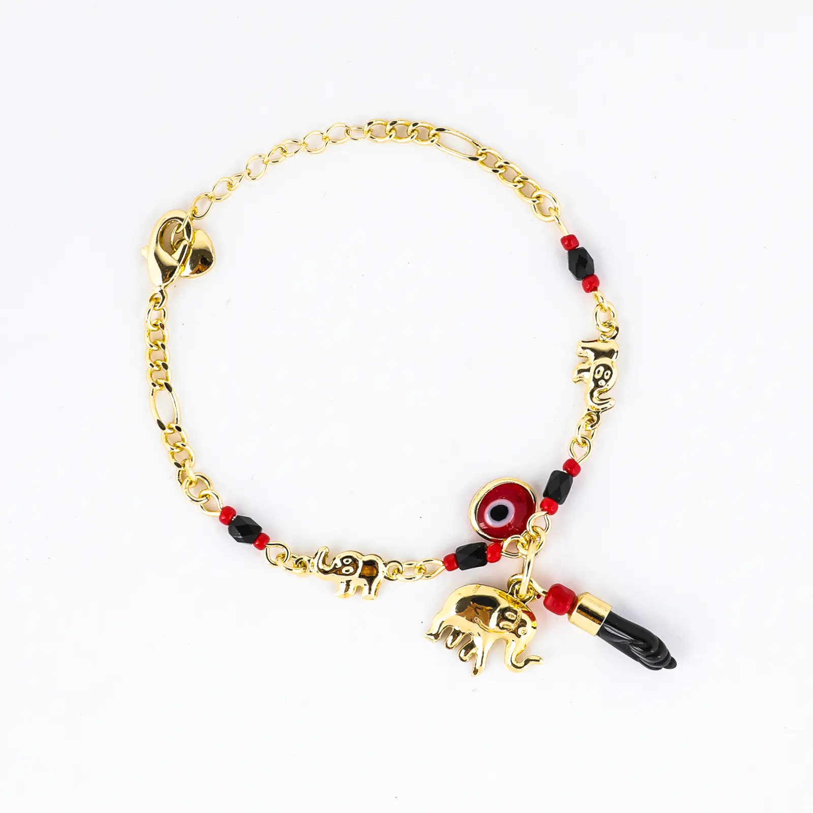 Trendytry 14K Real Gold Plated Elephant Evil Eye Bracelet Jewelry Adjustable Hypoallergenic Bohemian Style Bracelet for Women