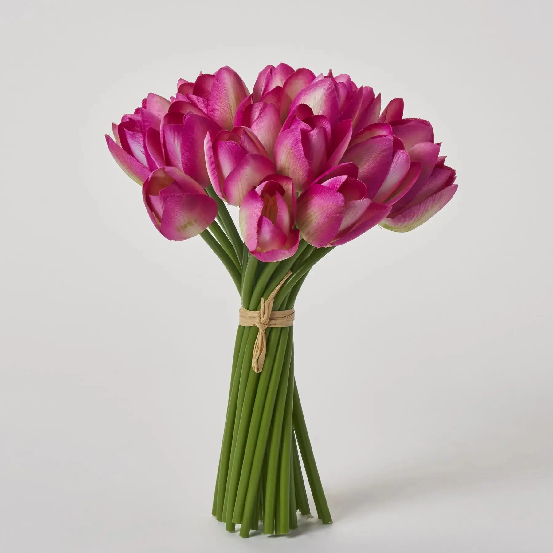 Decorative Artificial Pink Mini Silk Tulip Flower Bouquet - 24 Stems, 9.5 in, Fake Plants Arrangement for Home Decor