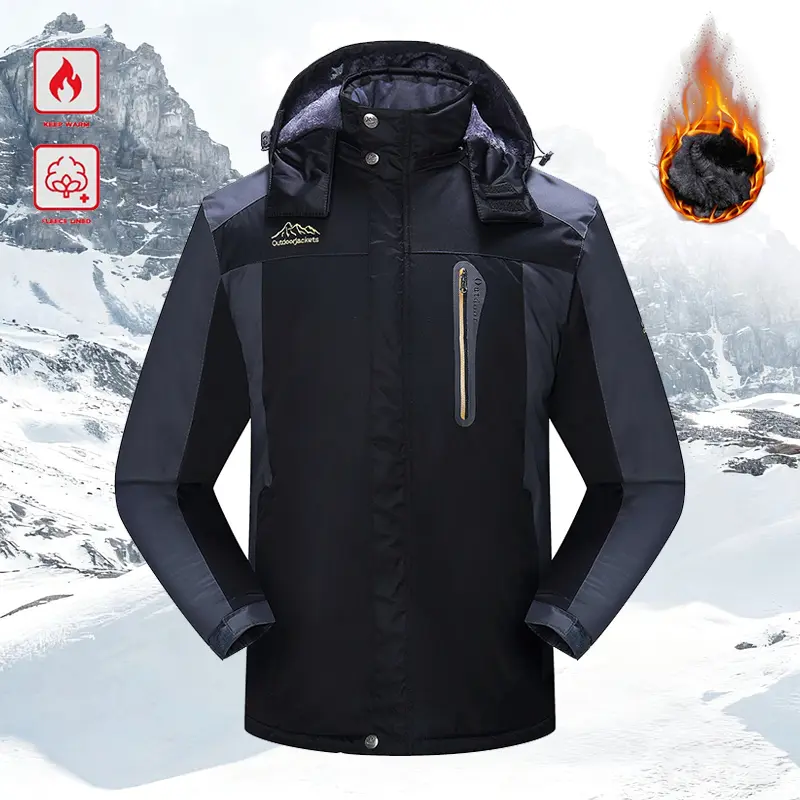 Male Menswear Heavyweight Fleece Hoodie Sweatshirt - Casual Long-Sleeve Zip-Up Windproof Lining Hoodie for Outdoor, Gym Wear