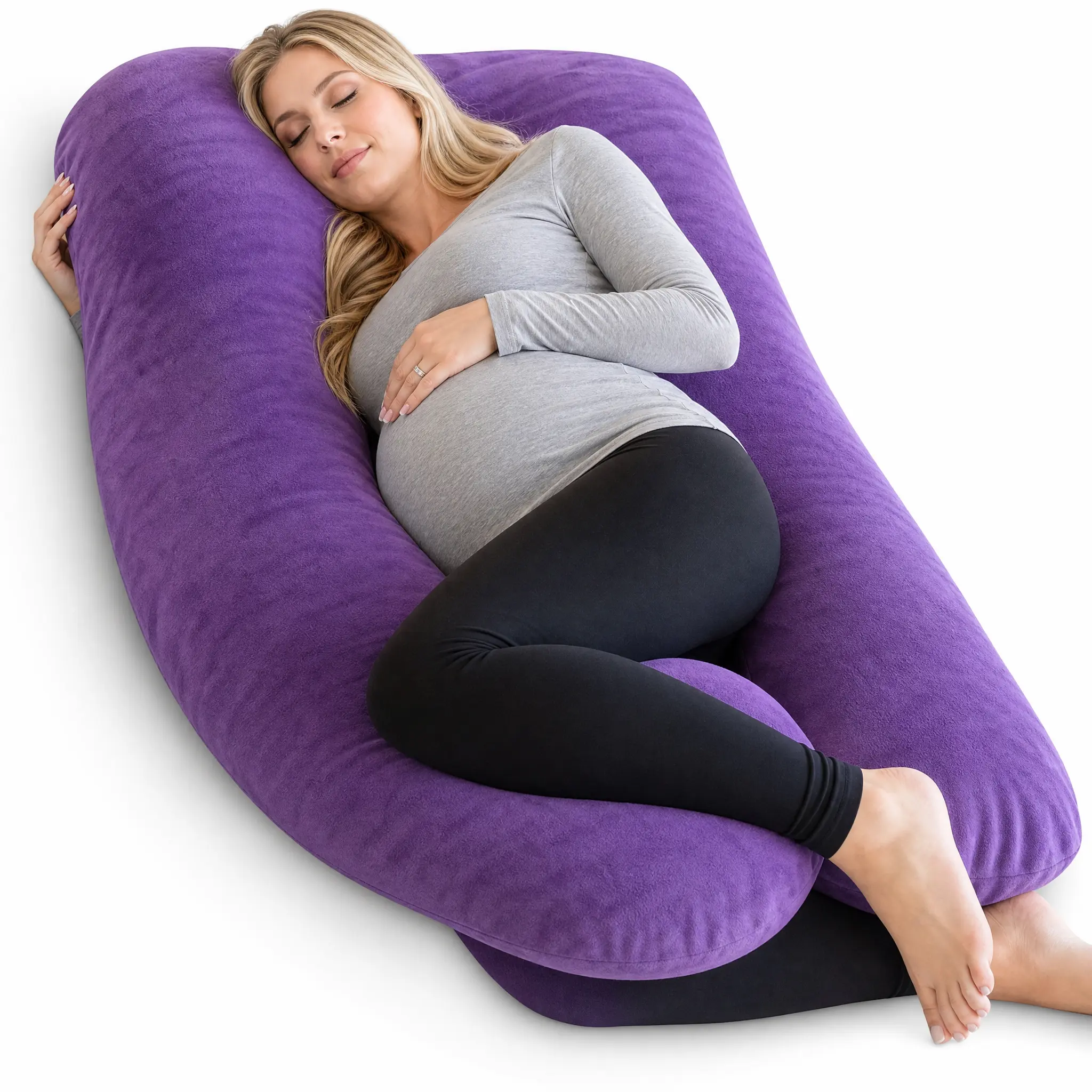 Pregnancy Pillow, Full Body 55 Inch Maternity Pillow with Removable Washable Cover - Sleep Support for Legs, Back, Neck, Shoulder, HIPS, Belly for Pregnent Women, Purple Velvet Cover,Pamper Your Queen & Baby,The Ultimate Relief Gift #momsoftiktok