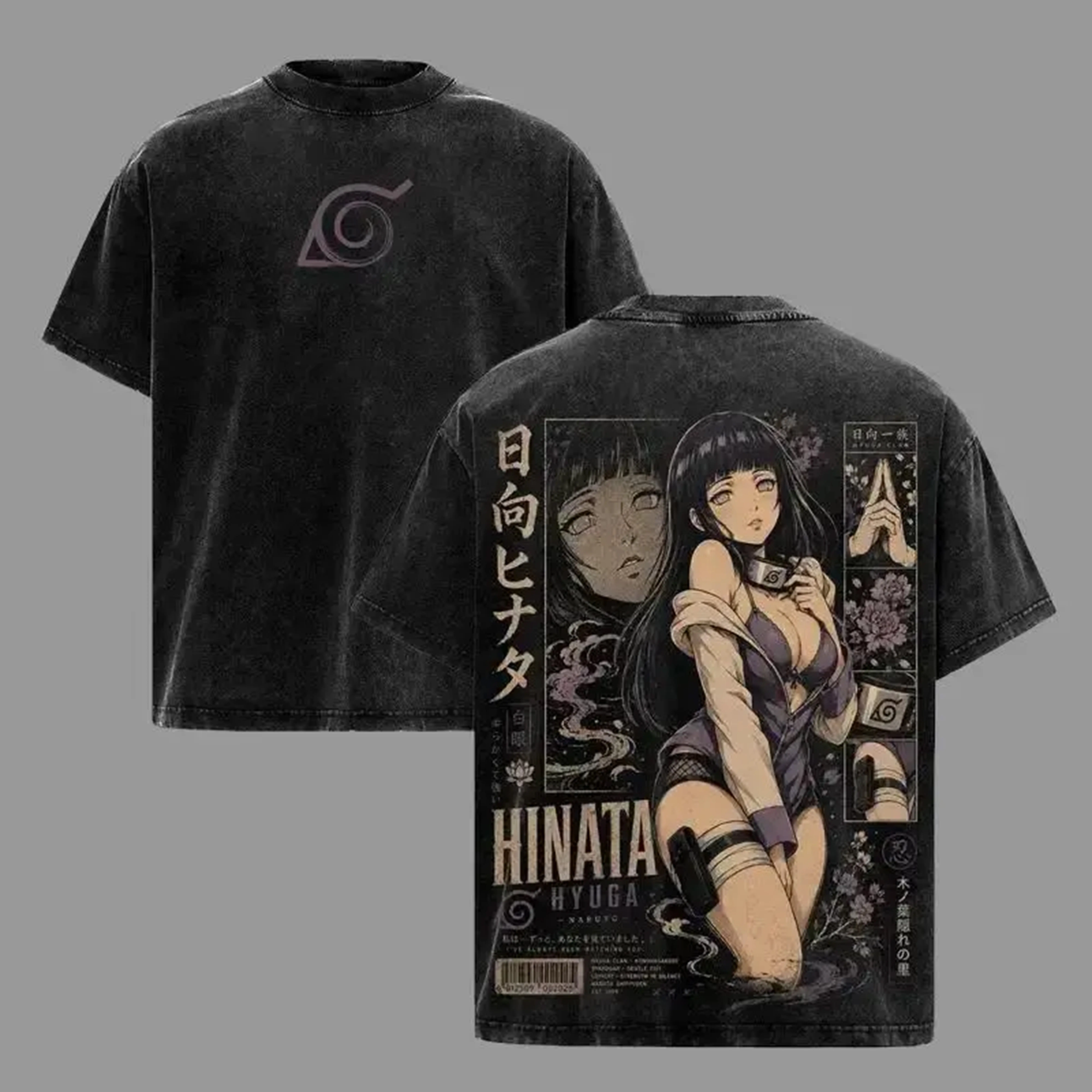 Hinata Hyuga NRT Byakugan Anime Graphic Tee - Menswear Top, Back-Print Vintage 90s Streetwear, Unisex Cotton Distressed Short-Sleeve T-Shirt, Anime Merch For Men Crewneck Tshirt