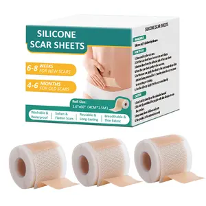 3-Pcs Silicone Scar Steets(1.6"X 59" Roll-1.5M*3), Silicone Scar Repair Tape, Profrssional Scar Rmoval Sheets for Surgical Scars, Keloid, C-Section, Burn et