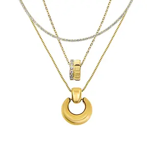 EVRY JEWELS Gold or Silver Plated Stainless Steel Women's Statement Necklace Bundle