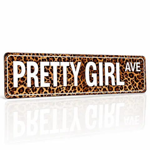 Y2K "Pretty Girl" Tin Sign - Retro Wild Animal Pattern Banner House Sign Plaque, Family Wall Decor Plaque, Unique Home Decor Novelty Gifts for Women Girlfriend Sister, Ideal Valentine Day Anniversary Birthday Gift | 4x16in