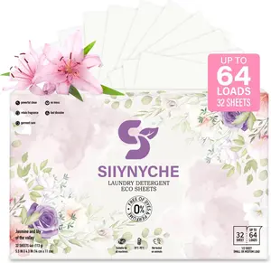 YUCO Laundry Detergent Sheets Jasmine and Lily Scent-64 Loads Travel Laundry Sheets Detergent Hypoallergenic Removes Stains & Odors