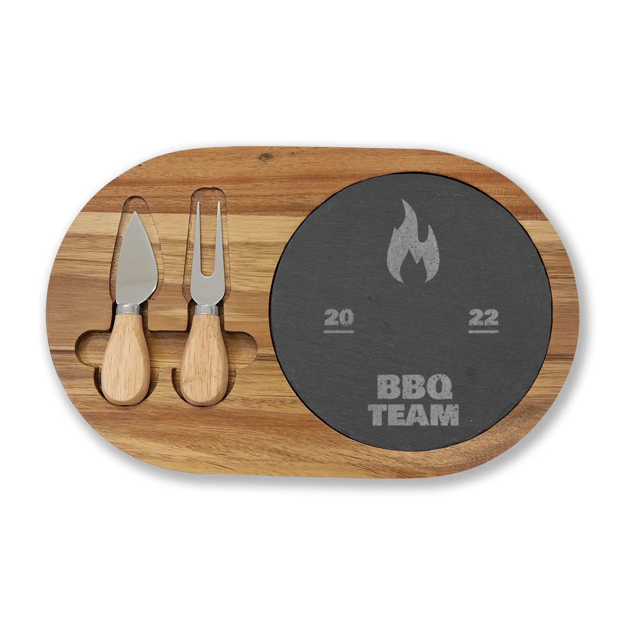 Personalized Acacia-Slate Wooden Charcuterie Board - Engraved Kitchen Chopping & Cheese Serving Platter with Knives, Ideal for Weddings, Birthdays, Anniversaries, Grazing Spreads, Not Dishwasher Safe