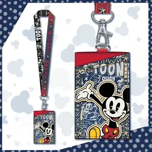 Mickey Officially Licensed Character Card Holder ID Badge Lanyards With Card Case Card Wallet Style Work Badge For Office 1Pc Disney