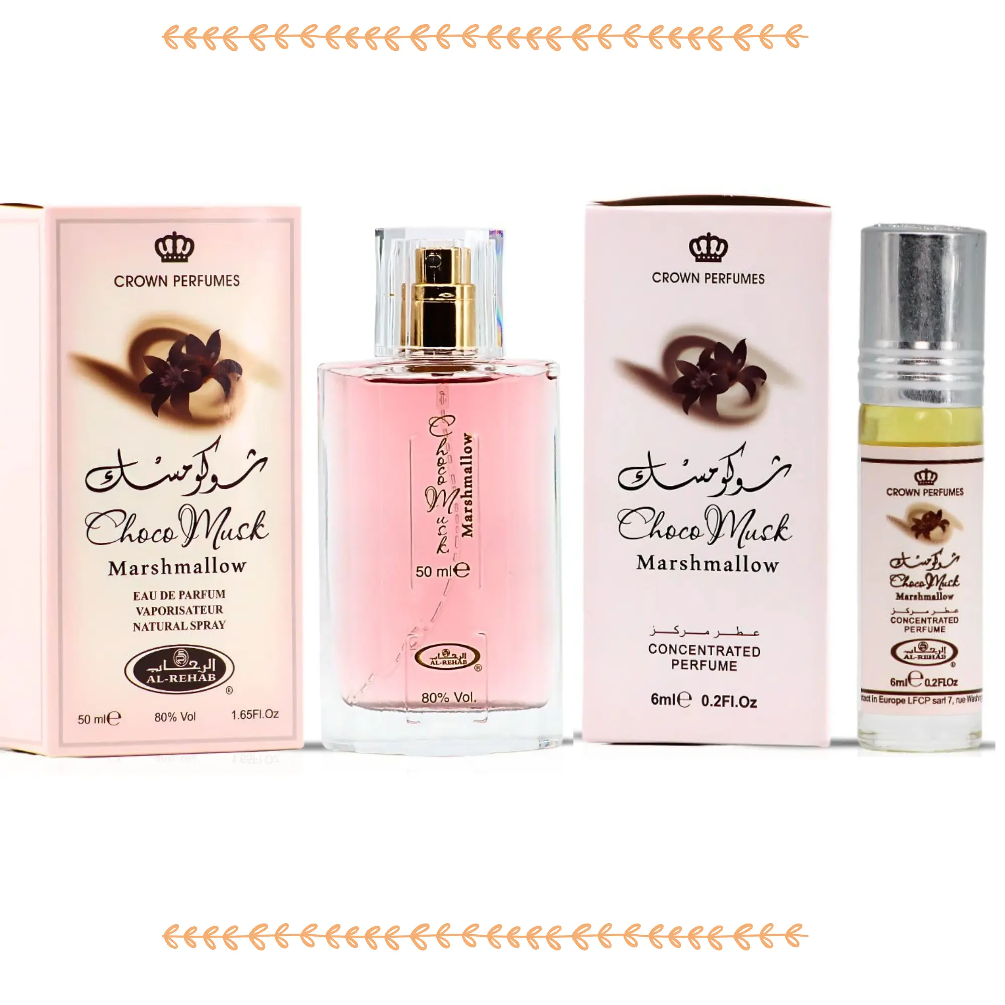 Al Rehab Choco Musk Marshmallow Perfume for Women | Eau de Parfum 50ml & Oil Roll-On 6ml | Sweet Strawberry, Marshmallow & Cocoa | Viral TikTok Long-Lasting Gourmand Scent | Affordable Luxury Arabian Perfume