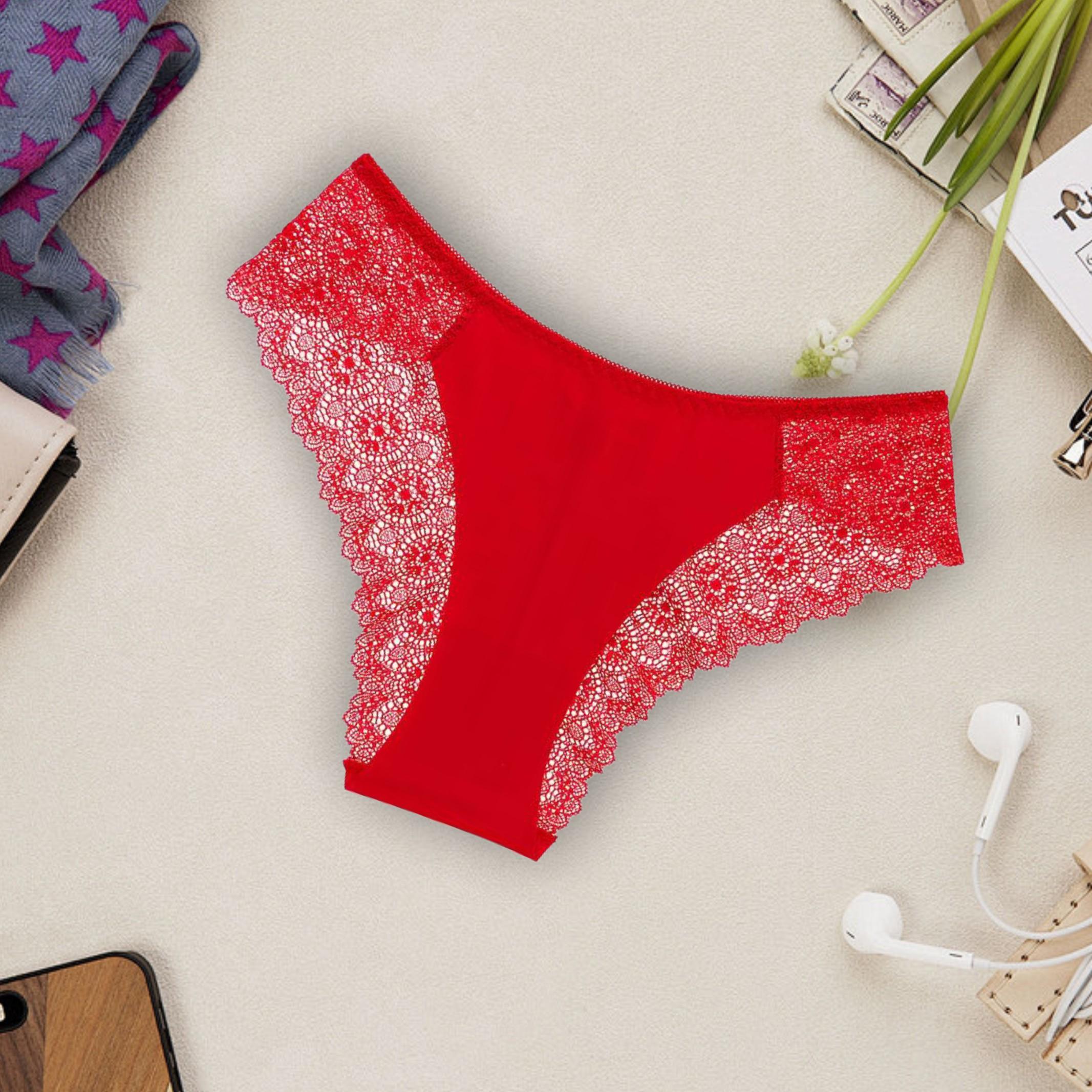 SeamlessLace Women's 6 PCS Contrast Lace Panty Set Assorted Colors Basic Minimalist Cotton Bikini Briefs Comfortable Everyday Lingerie Elegance Pieces Suit Style Elegant Underwear Thongs Period Underwear Womenswear Chic Cute