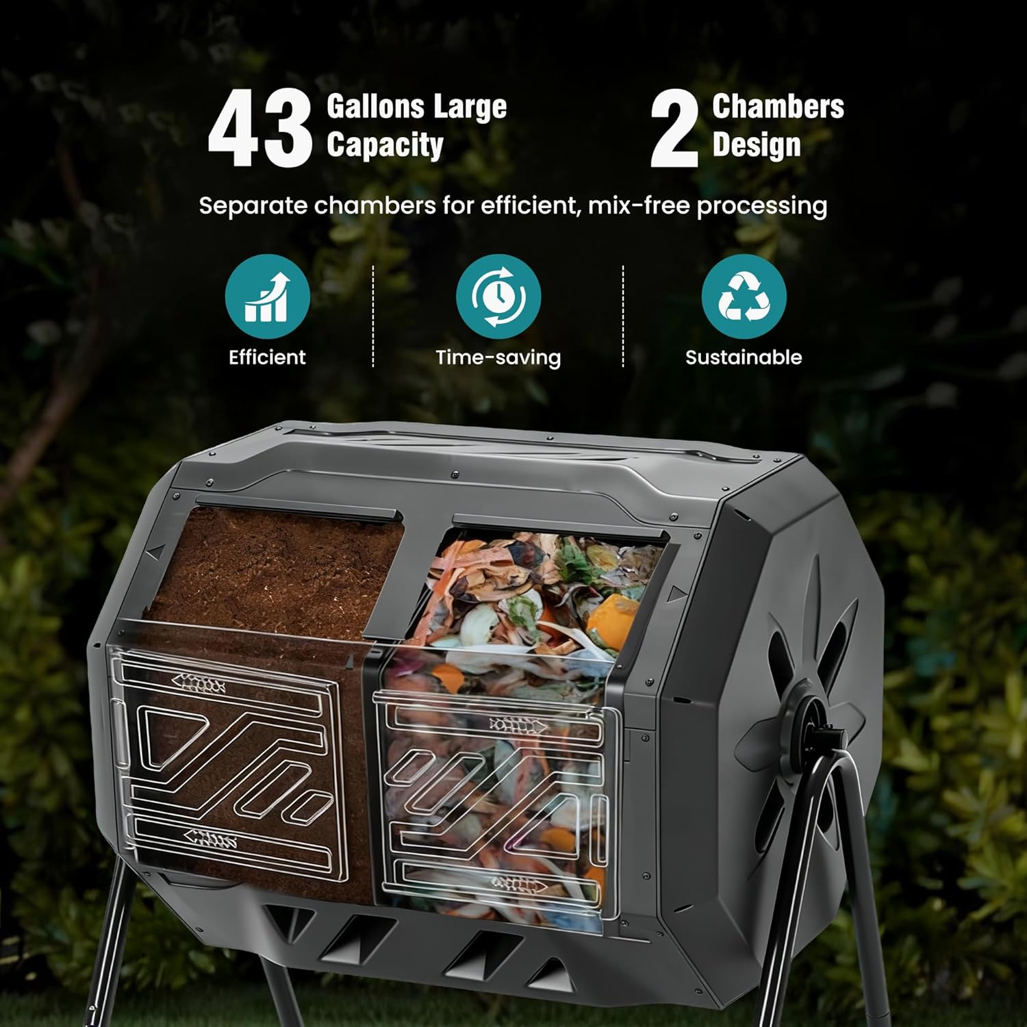 Compost 77077 Compost Bin Outdoor 43 Gallon, Dual Chamber Composter Tumbler Outdoor ...