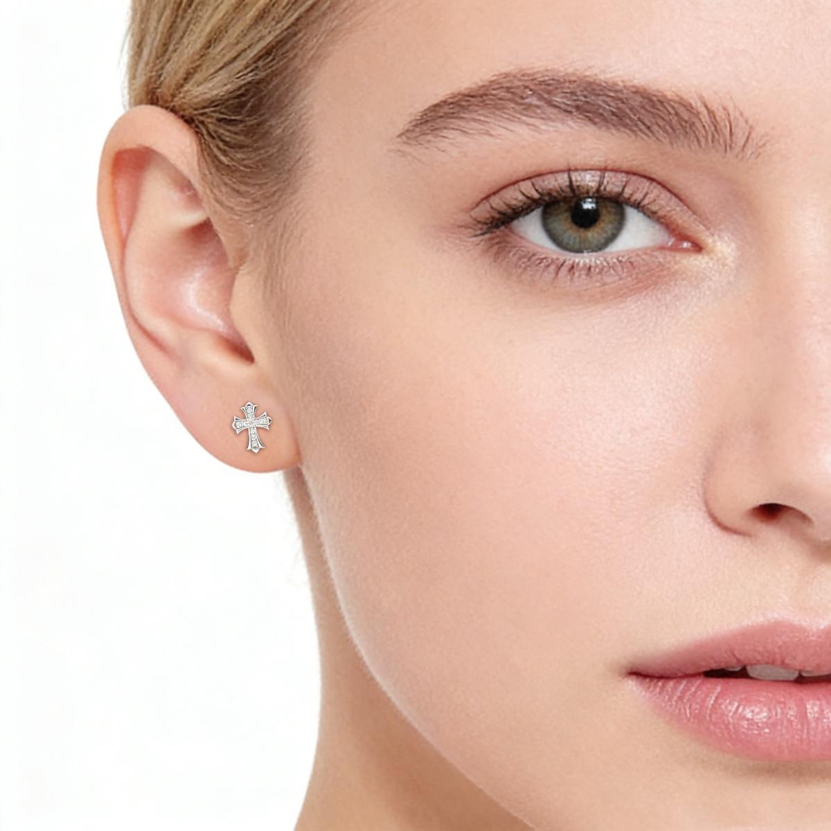 Delzzad Gothic Sparkle Cross Stud Earrings VVS Synthetic Moissanite Earrings S925 Studs Moissanite Earrings Jewelry Unisex Hip Hop Earrings Perfect Birthday Engagement Anniversary Mother’s Day Christmas Valentine's Day Gifts