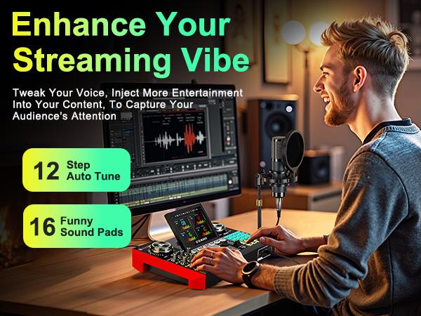 Tenlamp G10-P15 Sound Card Kit with Custom Sound Effects, Condenser Microphone, for Live Streaming, Gaming, Vocals, Podcasting, 2-Stage Noise Cancellation, and Computer Audio Mixer (Optional Single Card or Bundle)