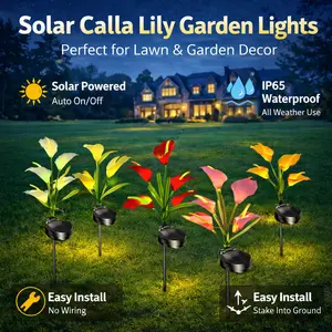 5 Pack Solar Calla Lily Flower Lights Outdoor, Mixed Colors LED Garden Stake Lights, Auto On/Off Waterproof Solar Landscape Lighting for Yard, Lawn, Pathway