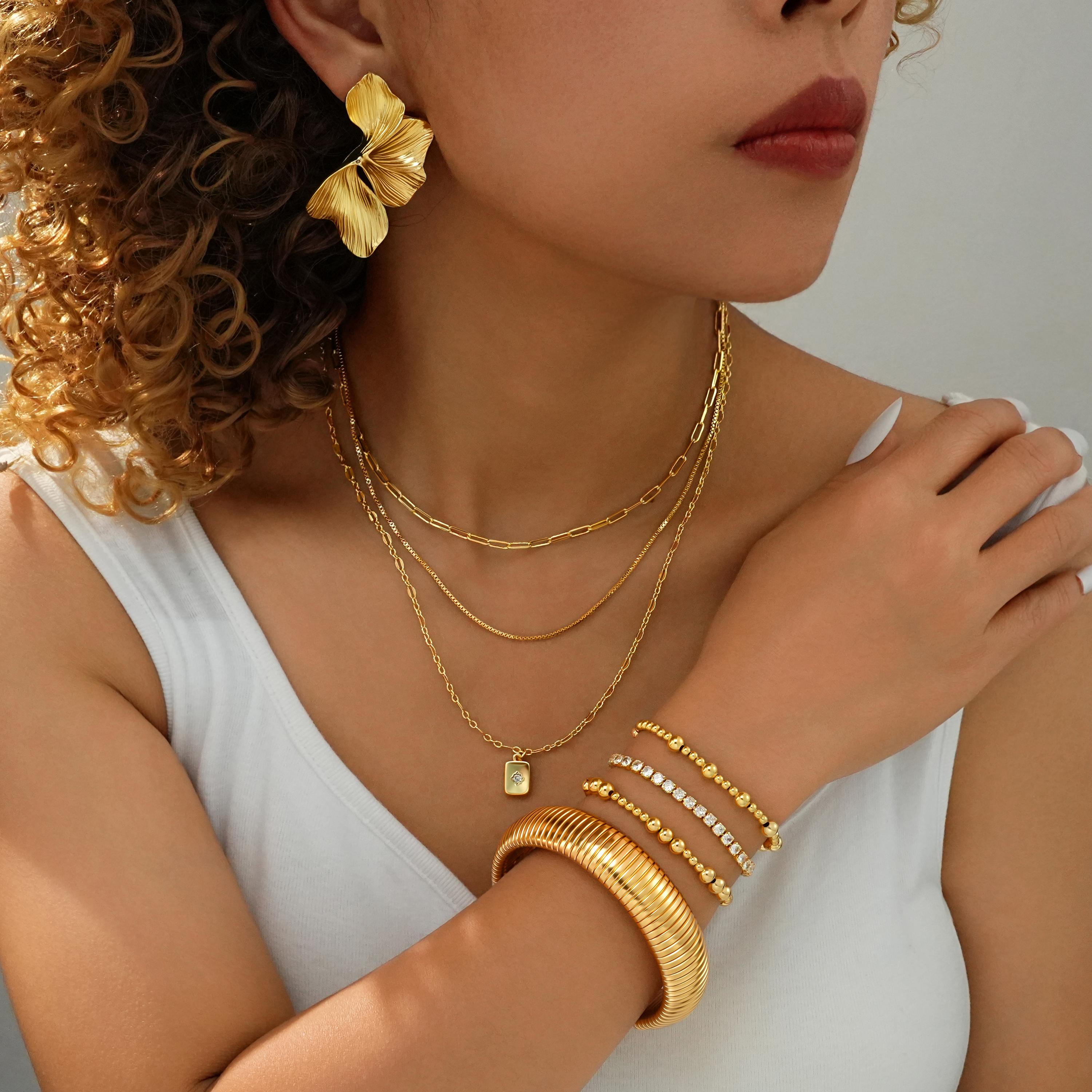 17KM Gold Bracelet for Women Waterproof, Beaded Strand Bead Ball Bracelet stack Adjustable for Gifts 17KM Gold Bracelet for Women Waterproof, Beaded Strand Bead Ball Bracelet stack Adjustable for Gifts