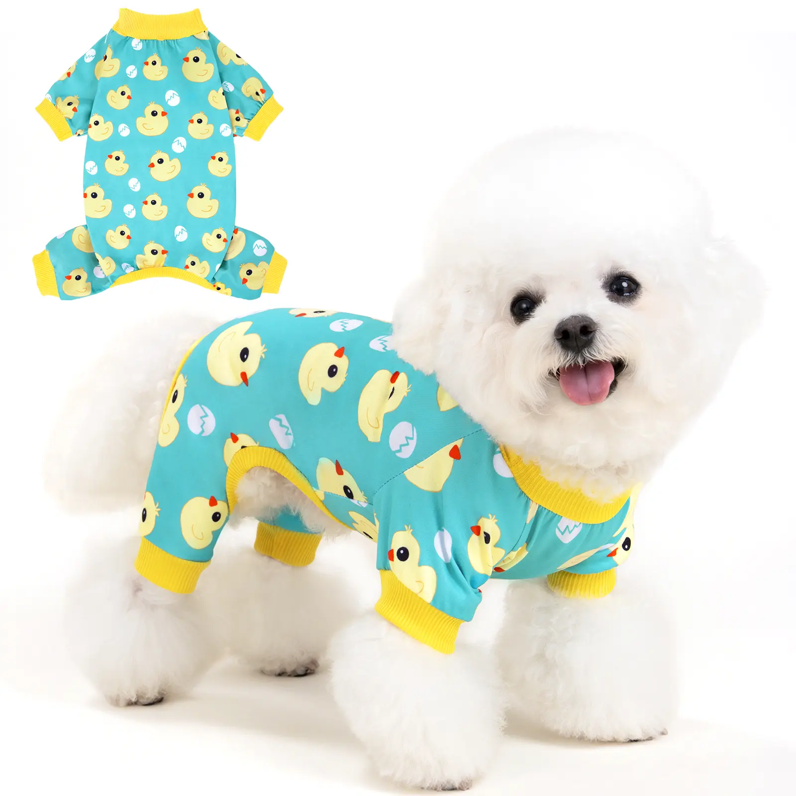 XPUDAC 1-Pack Cozy Pet Pajama, Cute Cartoon Duckie Print Breathable Sleepwear, Universal Size Puppy Costume Shirts & Vests Outfits for Small Medium Large Dogs Cats (Christmas Halloween Gift for Petlovers)