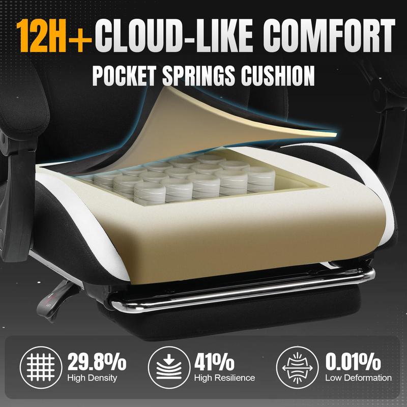 【2026 New Year Sale】GTPLAYER Office Gaming Chair, with Pocket Spring Cushion and Memory Foam Lumbar Pillow, Desk Chair Reclining, Mesh Swivel Rolling Task Chair Furniture Ergonomic