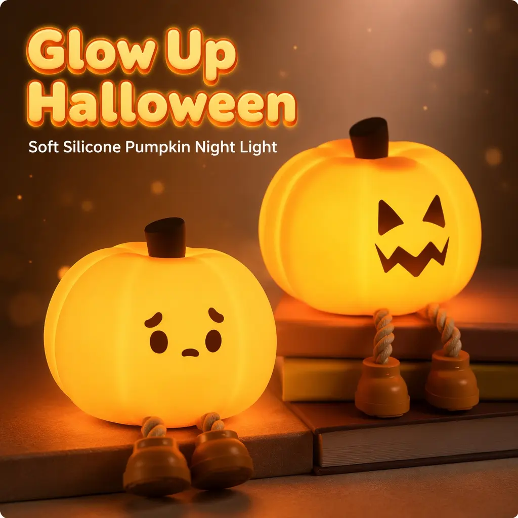 Halloween Pumpkin Night Light, Rechargeable Silicone LED Lamp with 3-Level Touch Dimming, Cute Bedside Light for Kids, Nursery, Bedroom & Fall Home Decor