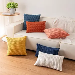 Pack of 2 Corduroy Decorative Throw Pillow Covers 18x18 Inch Soft Striped Pillow Covers Modern Farmhouse Home Decor for Sofa Living Room Couch Bed(Cream White)