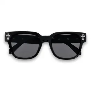 Cross Design Style Sunglasses - Black Frame with Gray Lenses for Men and Women