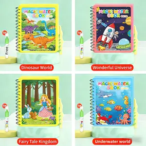 Magic Water Coloring Books 4 Pack for Toddlers | Reusable Mess-Free Doodle | Travel Toy & Quiet Time Activity | Dinosaur Ocean Fairy Tale Space | Educational Art Gift for Kids 3-8