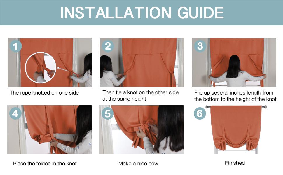 H.VERSAILTEX Thermal Insulated Tie Up Window Shade Light Reducing Curtains for Kitchen, Rod Pocket Panel - 42" Wide by 63" Long