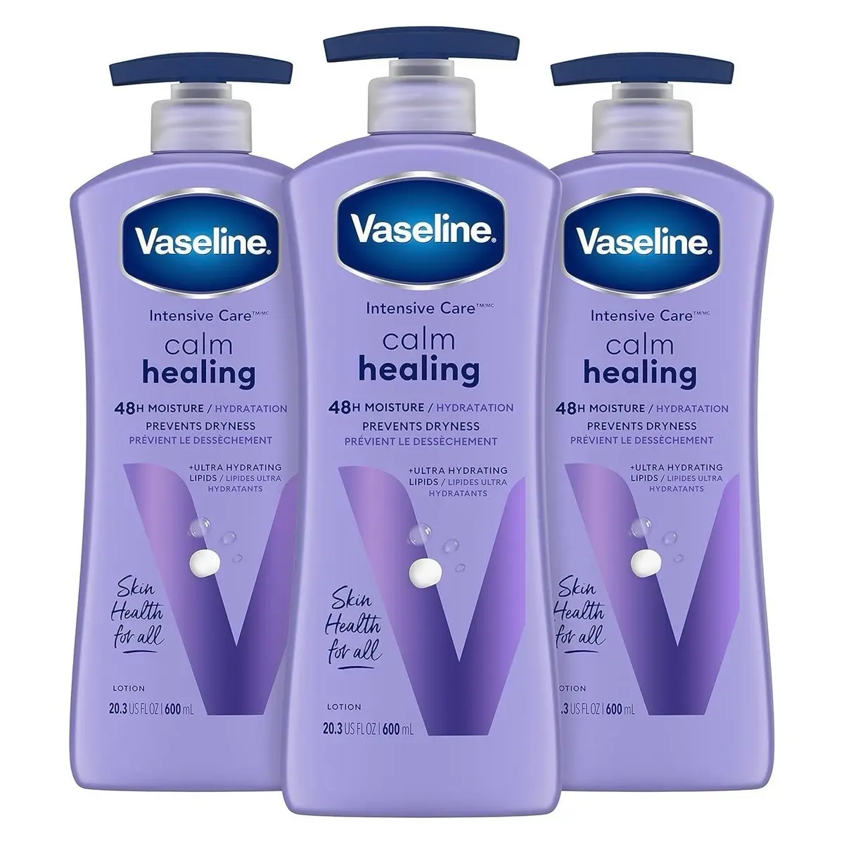 Unilever Vaseline Intensive Care Calm Healing Daily Hydrating Body Lotion with Lavender Extract - Body Care Moisturizer for Dry Skin, 3 Count, 20.3 Oz, Skin Repair, 18 Months