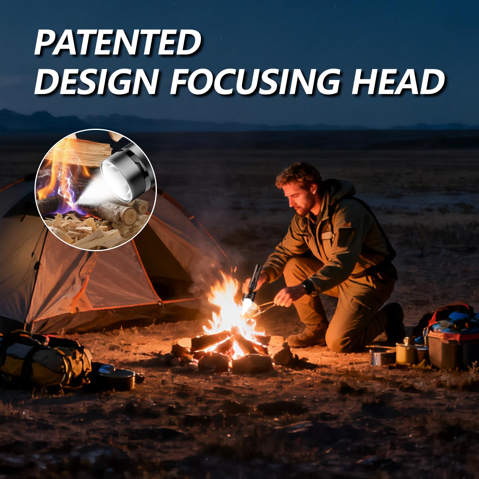 SKYFIRE 1376 LED Flashlight — high-lumen brightness, ultra-bright and rechargeable, featuring adjustable zoom and five lighting modes. A must-have for camping, perfect for both outdoor and home use