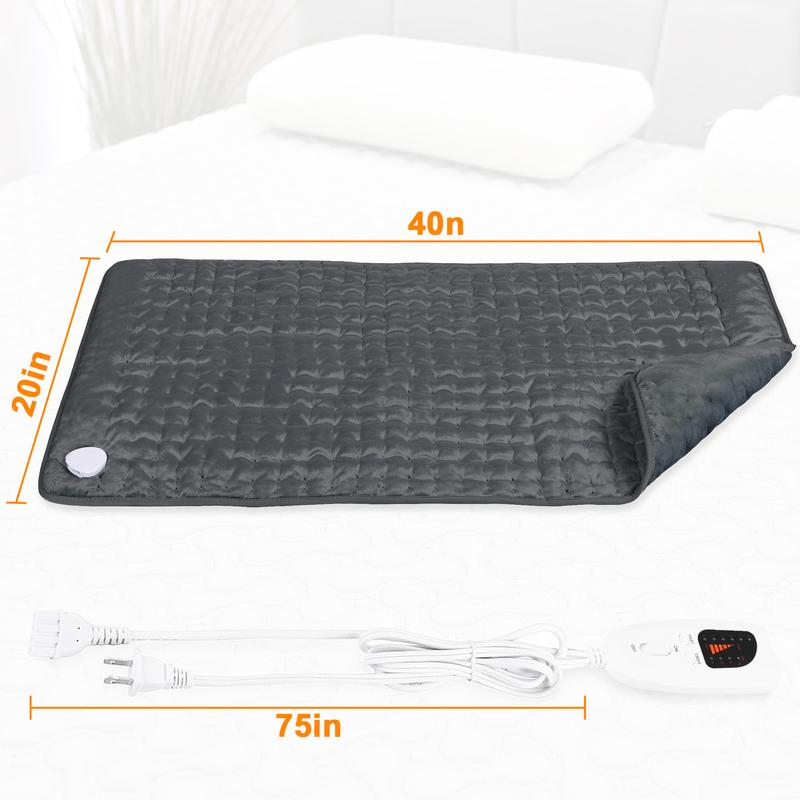 Dark Gray Heating pad, size 40in×20in, 33in×17in, 24in×12in, 6 temperature levels and 4 time settings, portable, back, neck, shoulders and legs heating, machine washable, perfect holiday gift for men, women, parents, Christmas gift