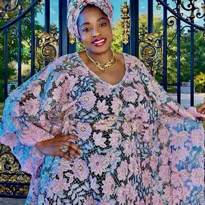 Radiant Queen Guipure lace bubu gown with inner belt/ headtie.