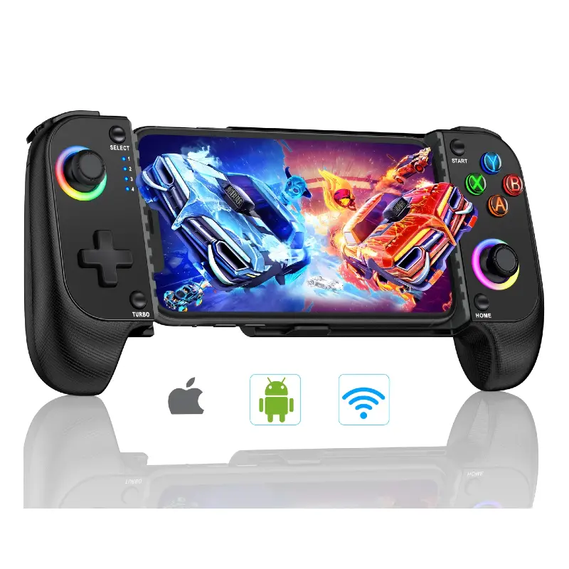 Wireless Smartphone Video Game Controller - Adjustable HallEffect Controller, No Deadzone, Color Changing RGB Lights, Rechargeable 8h Playing Time, Gamer Accessory, Compatible with iPhone/iOS & Android, Includes Manufacturer Warranty