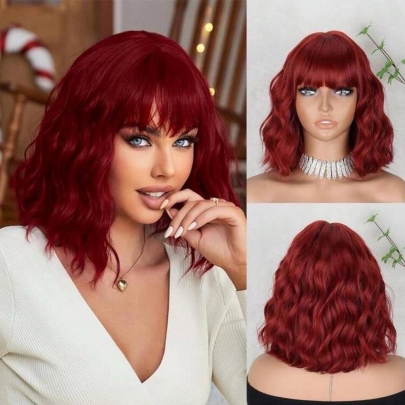 Short Ombre Blonde Wigs With Bangs Synthetic Wavy Curly Pastel Blonde Bob Wig For Women Girl Colorful Cosplay Wig Red Hair Style