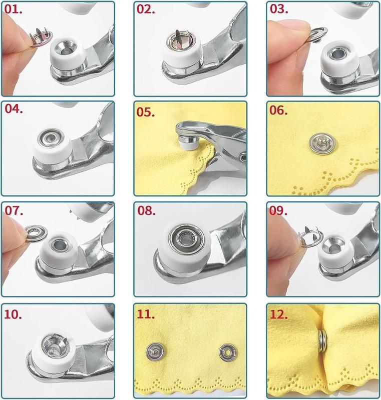 100 Sets Metal Snap Buttons Kit with Fastener Pliers Press Tool Snap Fasteners for DIY Crafts, Clothing, Hats, Sewing, Fabric Projects, Jackets, Bags, Leathercraft, Repair, Replacement, No Sew