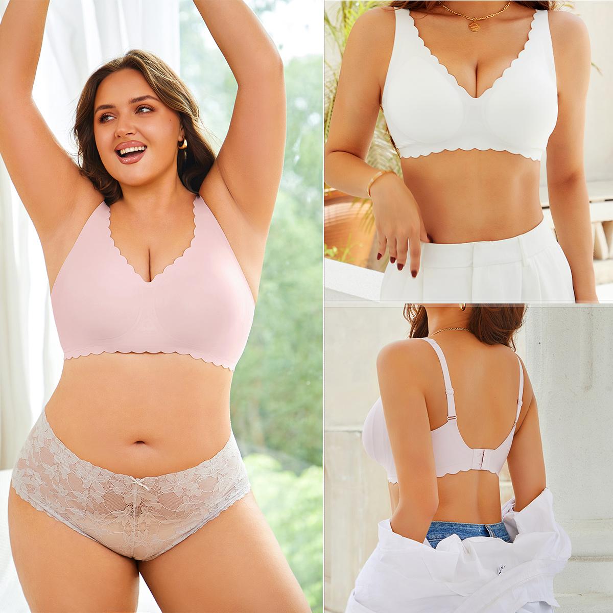 FINETOO Women’s Seamless Bra Wide Strap Soft V-Neck Brassiere Scalloped Edge Low Cut Full Coverage Everyday Bra S-XXL SpringStatements