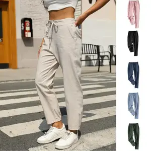 Women's Comfortable Lightweight Cotton Linen Blend Cargo Pants for Beach Casual Wear Brown and Red