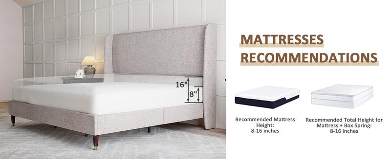 AMERLIFE Platform Bed Frame with 51.2" Tall Linen Headboard, Upholstered Bed with Wingback/Solid Wood Legs/Durability& Silent /No Box Spring Required/Luxury Bedroom Furniture Design /Full/Queen/King Size/Best Gift Ideas/Christmas Gifts