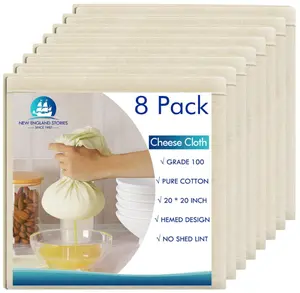 8 PCS Reusable Cheesecloth, Grade 100, 20x20 Inch Hemmed Cheese Cloth for Straining Craft, 100% Cotton Unbleached Cloth Strainer for Cooking, Baking, Juicing, Cheese Making