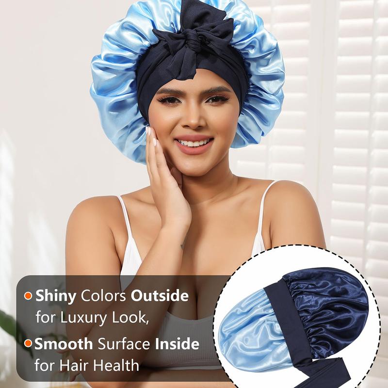 AWAYTR Reversible Satin Bonnet for Sleeping Women Double Layer Hair Bonnet with 2PCS Hair Scrunchies Elastic Tie Band Night Cap Pink Flowers Nightcap ikTokShopBlackFriday